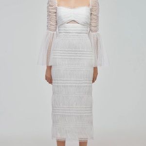 Self Portrait Shirred Dot Mesh MIDI Dress - NWT